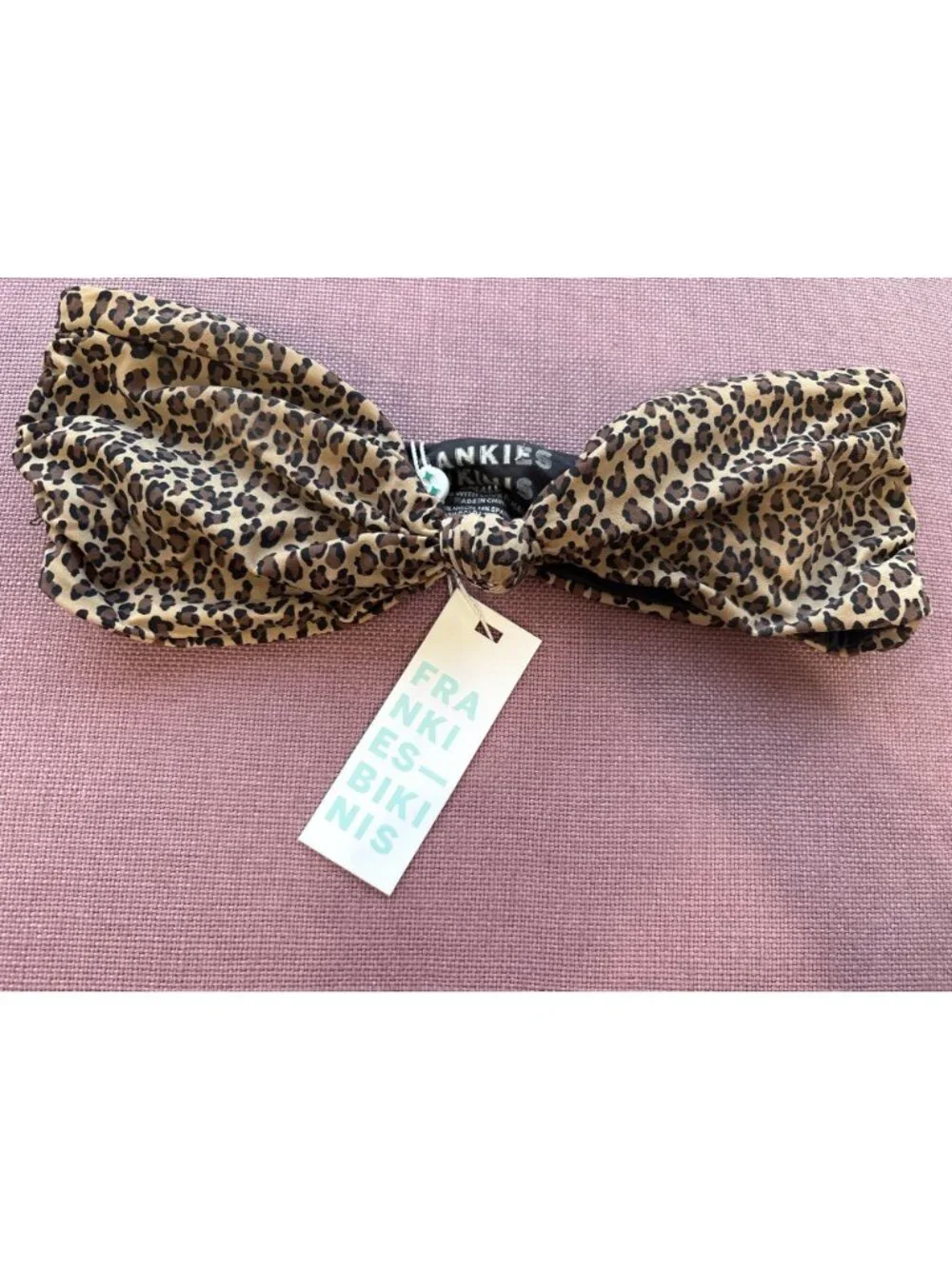 Frankies Bikinis Crescent Bandeau Bikini Top in Baby Leopard Small Womens Swim